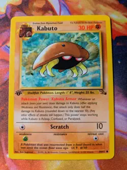 Pokemon TCG Kabuto Fossil 1st Edition Common Card 50/62 - Image 1