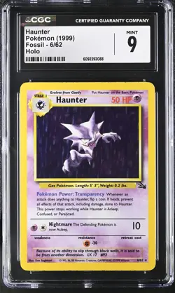 CGC 9 MINT Haunter 1999 Fossil 6/62 Holo Pokemon Card - Image 1