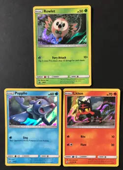 3 X PROMO Pokemon Cards Rowlet SM01 Litten 24/149 Popplio SM03 Alolan Starters - Image 1