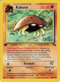 Kabuto 1st Edition Fossil Set Pokemon WOTC TCG Common Card #50/62 lp - Image 1