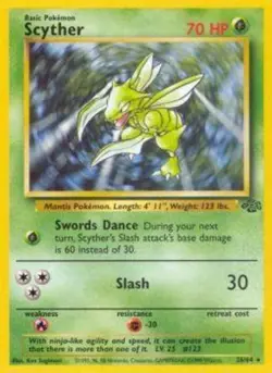 Heavily Played Scyther - 26/64 - Rare - Unlimited Edition Pokemon Jungle - Image 1