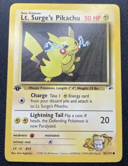 Pokemon Lt Surge’s Pikachu 81/132 Gym Heroes 1st Edition NM / LP - Image 1