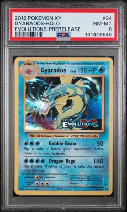 2016 POKEMON XY EVOLUTIONS PRERELEASE #34 GYARADOS-HOLO PSA 8 - Image 1