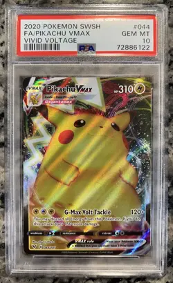 2020 POKEMON SWORD & SHIELD VIVID VOLTAGE #044 FULL ART/PIKACHU VMAX PSA 10 - Image 1