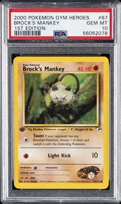 2000 POKEMON GYM HEROES 1ST ED #67 BROCK'S MANKEY PSA 10 - Image 1