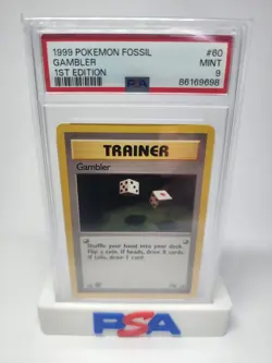 1999 Pokemon Fossil 1st First Edition Gambler 60/62 Non Holo PSA 9 MINT - Image 1
