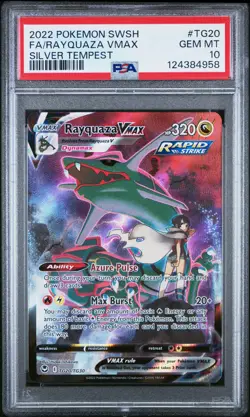 2022 POKEMON SWORD & SHIELD SILVER TEMPEST #TG20 FULL ART/RAYQUAZA VMAX PSA 10 - Image 1