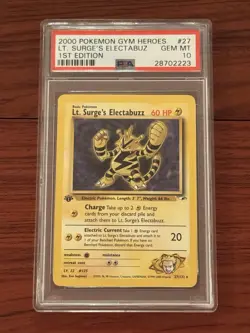 2000 Pokemon Gym Heroes 1st Edition Lt. Surge’s Electabuzz #27 Non-Holo PSA 10 - Image 1
