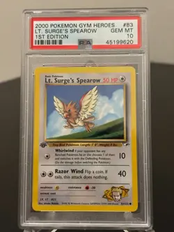 Lt Surge's Spearow 1st Edition Gym Heroes 2000 Pokemon #83 PSA 10 - Image 1