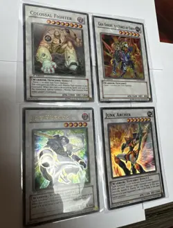 Junk Warrior/archer, Colossal Fighter, Gaia Knight, 4 Card Yugioh Holo Lot - Image 1
