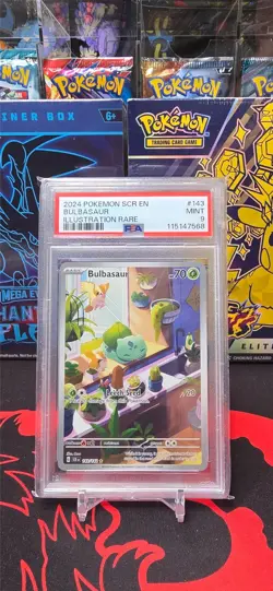 2024 Pokemon Stellar Crown Bulbasaur Illustration Rare Holo PSA 9 Mint 143/142 - Image 1