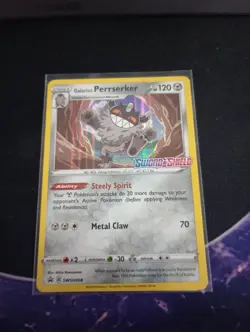 Pokemon TCG Galarian Perrserker Holo Rare Swsh008 Near Mint Pre Release Stamped - Image 1