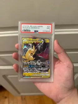 PSA 9 Pikachu & Zekrom GX 031 Tag Team Pokemon Sun Moon Tag Bolt Japanese 2018 - Image 1