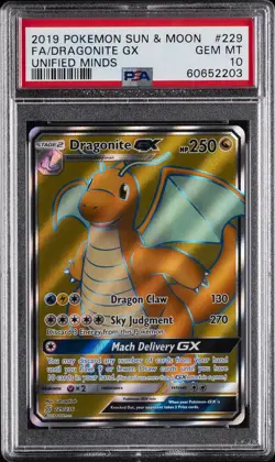 2019 POKEMON SUN & MOON UNIFIED MINDS #229 FULL ART/DRAGONITE GX PSA 10 - Image 1
