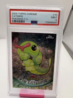 2000 Pokemon - Caterpie Holo Foil - Topps Chrome T.V. #10 Series 1 - PSA 9 Mint! - Image 1