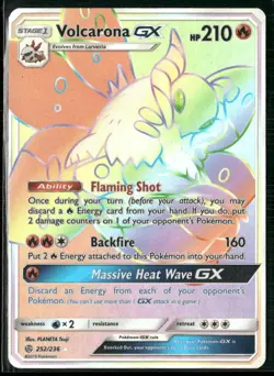 2019 Pokemon TCG Volcarona GX 252/236 Cosmic Eclipse Rainbow Secret Rare NM - Image 1