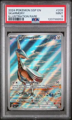 PSA 9 SKARMORY 209/191 ILLUSTRATION RARE 2024 SURGING SPARKS POKEMON - Image 1