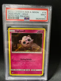 2019 POKEMON SUN & MOON DETECTIVE PIKACHU JIGGLYPUFF-HOLO #14 - PSA MINT 9 - Image 1