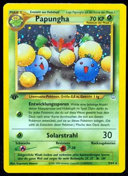 GERMAN 1st Edition Jumpluff 9/64 Neo Revelation NM/EX Pokemon Card, Creased - Image 1