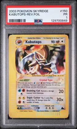 PSA 1 Kabutops 150/144 Skyridge 2003 Reverse Holo Crystal Pokemon Card TCG - Image 1