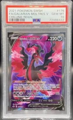 Pokemon SWSH Chilling Reign # 176 F.A. Galarian Moltres V PSA 10 Card! GEM MINT! - Image 1