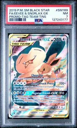 2019 Pokemon Eevee & Snorlax GX TAG TEAM #SM169 Black Star Promo Card PSA 7 - Image 1