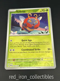 Volbeat 009/167 Reverse Holo Common Twilight Masquerade Pokemon Card 2024 - Image 1