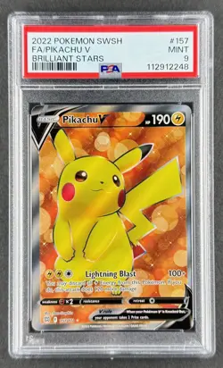 Pikachu V Full Art 2022 Pokemon Sword & Shield: Brilliant Stars 157/172 PSA 9 - Image 1