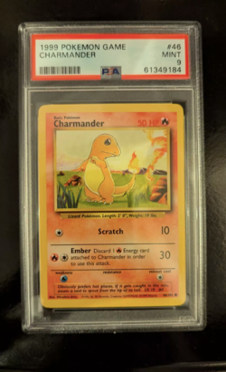PSA 9 MINT 1999 BASE SET POKEMON CHARMANDER 46/102 #46 WOTC TCG GRADED CARD - Image 1