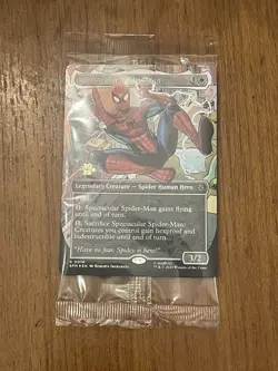 Spectacular Spider-Man Borderless PreRelease FOIL Marvel MTG Magic promo stamped - Image 1