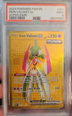 Pokemon TCG Paradox Rift #261 Iron Valiant EX Hyper Rare PSA 9 MINT - Image 1