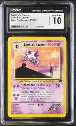 CGC 10 GEM MINT Sabrina's Haunter 2000 Gym Challenge 55/132 Pokemon Card - Image 1
