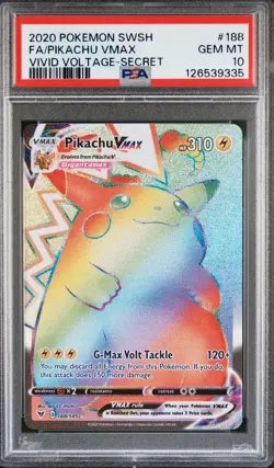 Pokemon Pikachu VMAX 188/185 Secret Rainbow Rare Vivid Voltage PSA 10 - Image 1