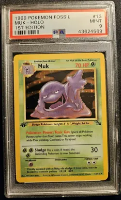 Muk Holo 1st Edition PSA 9 MINT Fossil 1999 13/62 Graded Pokemon Card - Image 1