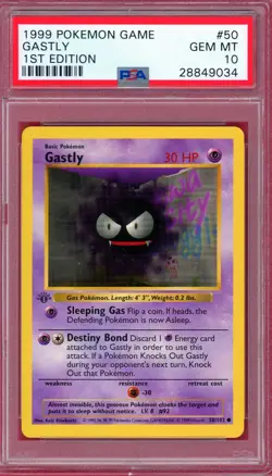 Pokemon Gastly Base Set Shadowless 1st Edition #50 PSA 10 Gem Mint - Image 1