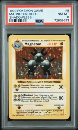 1999 Pokemon Base Set Shadowless Magneton Holo #9/102 PSA 8 -FRESH SLAB REHOLDER - Image 1
