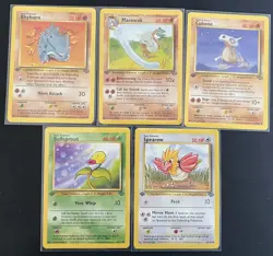 1st Ed Pokemon Cards | Lot of 5 #/64 | Rhyhorn/Marowak/Cubone/Spearow/Bellsprout - Image 1