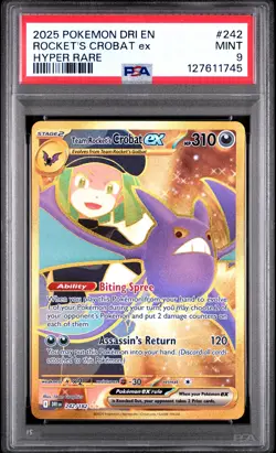 2025 POKEMON DRI EN-DESTINED RIVALS HYPER RARE TEAM ROCKET'S CROBAT EX PSA 9 - Image 1