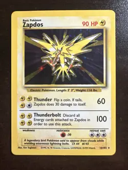 Zapdos 16/102 Holo Rare DMG Pokemon TCG Base Set WOTC DMG - Image 1