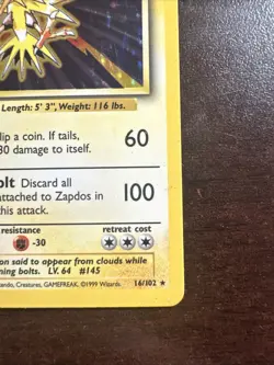 Zapdos 16/102 Holo Rare DMG Pokemon TCG Base Set WOTC DMG - Image 4