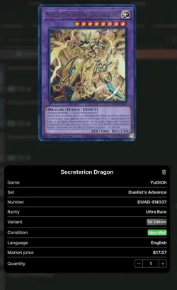 Yu-Gi-Oh Duelist's Advance Secreterion Dragon Ultra Rare Card DUAD-EN037 - Image 2