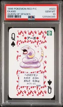 1996 POKEMON RED VERSION PLAYING CARDS QUEEN OF SPADES #023 EKANS PSA 10 - Image 1