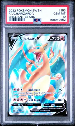 2022 POKEMON SWORD & SHIELD BRILLIANT STARS #153 FULL ART/CHARIZARD V PSA 10 - Image 1