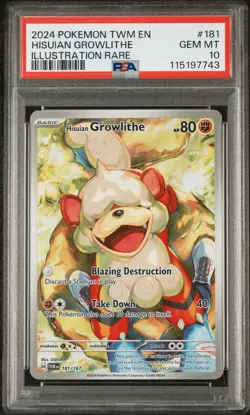 2024 POKEMON TWM EN-TWILIGHT MASQUERADE #181 HISUIAN GROWLITHE PSA 10 - Image 1