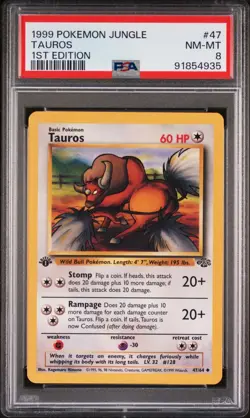 PSA 8 Tauros Rare #47/64 1999 Pokemon Jungle 1st Edition TCG - Image 1