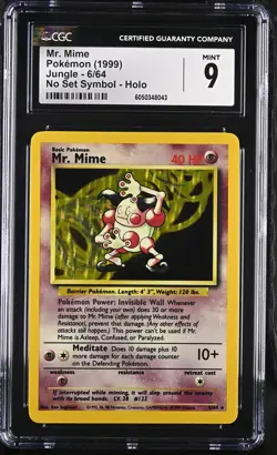 CGC 9 MINT Mr. Mime 1999 Jungle 6/64 No Set Symbol Holo Pokemon Card - Image 1