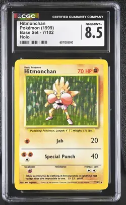 CGC 8.5 Hitmonchan 1999 Base Set 7/102 Holo Pokemon Card - Image 1