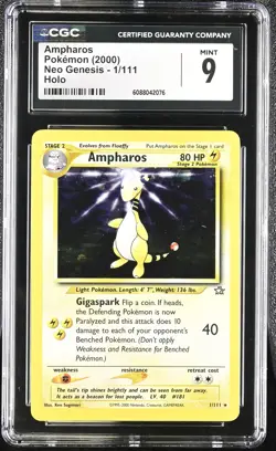 CGC 9 MINT Ampharos 2000 Neo Genesis 1/111 Holo Pokemon Card - Image 1