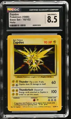 CGC 8.5 Zapdos 1999 Base Set 16/102 Holo Pokemon Card - Image 1
