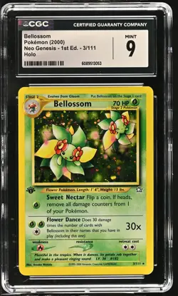CGC 9 MINT Bellossom Neo Genesis 1st Edition 3/111 Holo Pokemon Card - Image 1